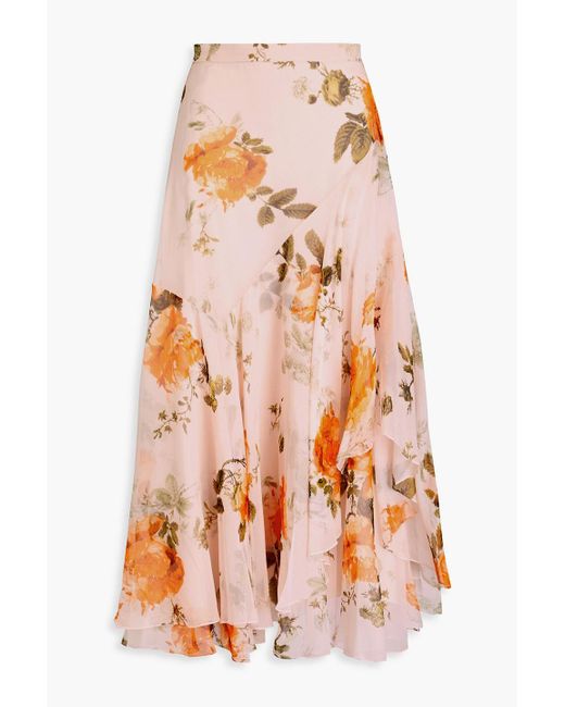 Erdem Pink Floral-Print Silk-Chiffon Midi Skirt