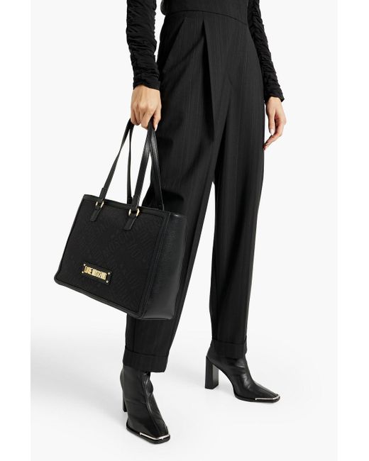 Love Moschino Black Faux Leather-trimmed Jacquard Tote