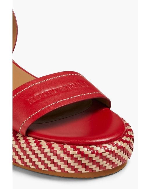 Emporio Armani Red Leather Platform Sandals
