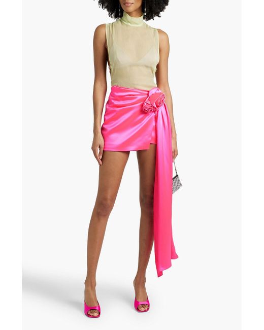 Magda Butrym Pink Draped Floral-appliquéd Silk-satin Mini Skirt