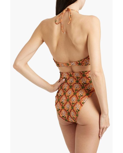 Agua Bendita Orange Majorana Cutout Embroidered Swimsuit