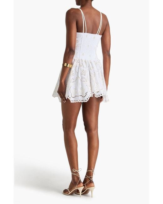 Charo Ruiz White Marine Embroidered Cotton-Blend Mini Dress