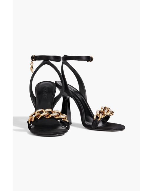 Versace Black La Medusa Embellished Satin Sandals