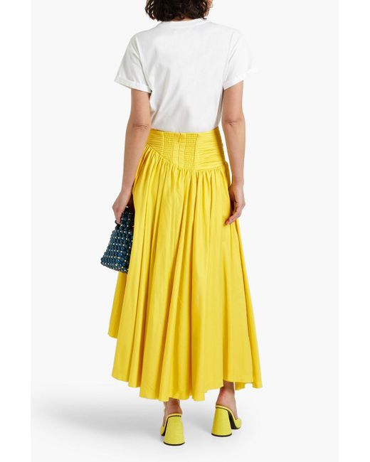 Aje. Yellow Asymmetric Pleated Cotton-poplin Midi Skirt
