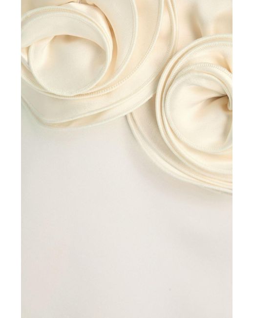 Magda Butrym White Floral-Appliquéd Silk And Wool-Blend Satin Midi Skirt