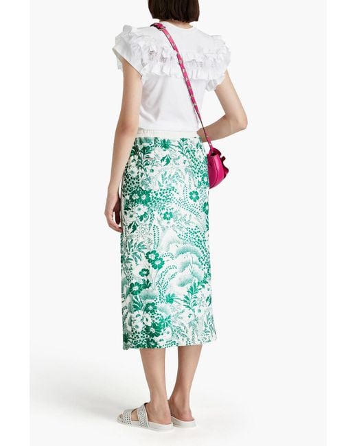 RED Valentino Blue Floral-print French Cotton-terry Midi Skirt