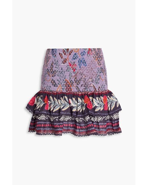 Farm Rio Red Crochet-Trimmed Printed Cotton Mini Skirt