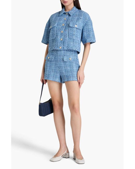 Sandro Blue Cropped Metallic Tweed Jacket