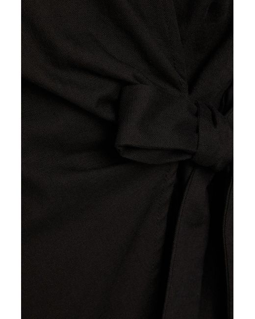 Ba&sh Black Olga Ruched Cotton-blend Canvas Mini Wrap Dress