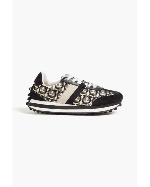 Ferragamo Black Logo-print Leather, Suede And Shell Sneakers