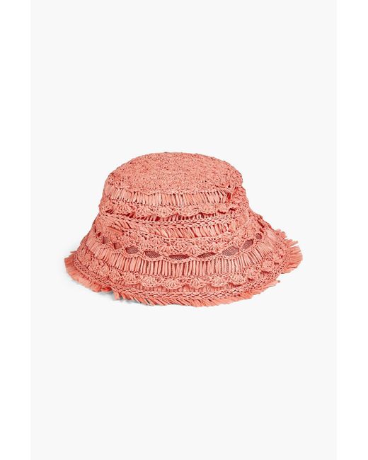 Zimmermann Red Crocheted Faux Raffia Bucket Hat