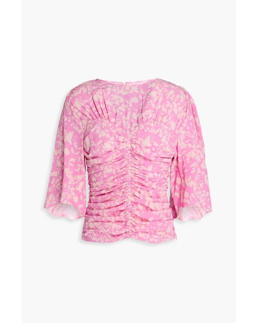 Isabel Marant Pink Gerafftes oberteil "lidiane" aus georgette mit print