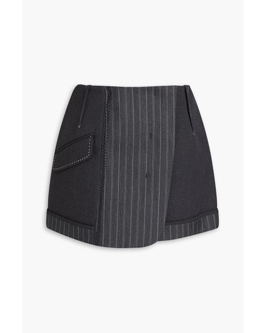 Jonathan Simkhai Black Payton Pinstriped Wool-blend Mini Wrap Skirt