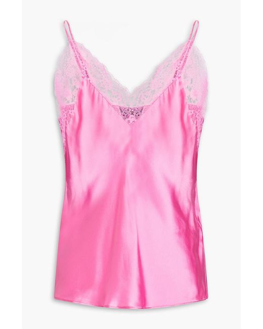 Maje Pink Lace-trimmed Satin Camisole