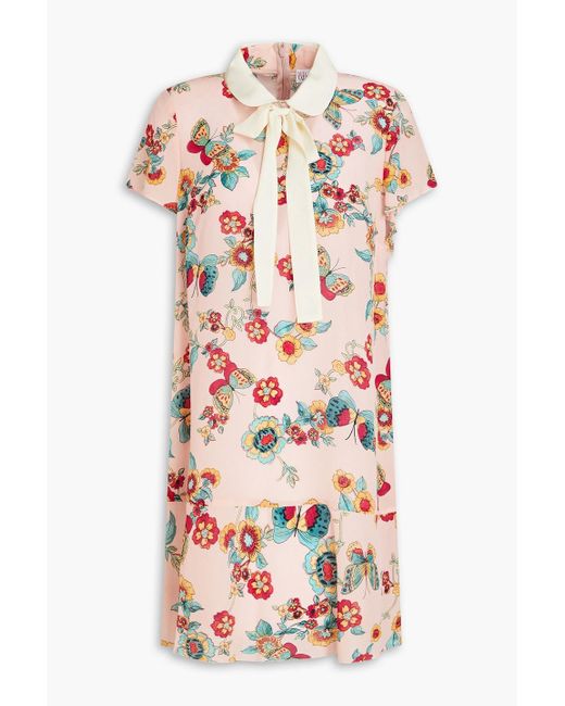 RED Valentino Red Pussy-bow Floral-print Silk Crepe De Chine Mini Dress