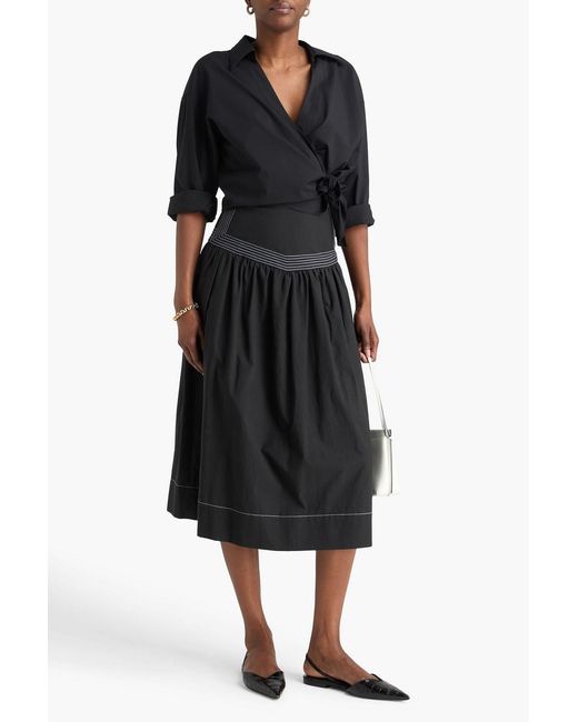 Claudie Pierlot Black Lyocell And Cotton-blend Poplin Midi Skirt