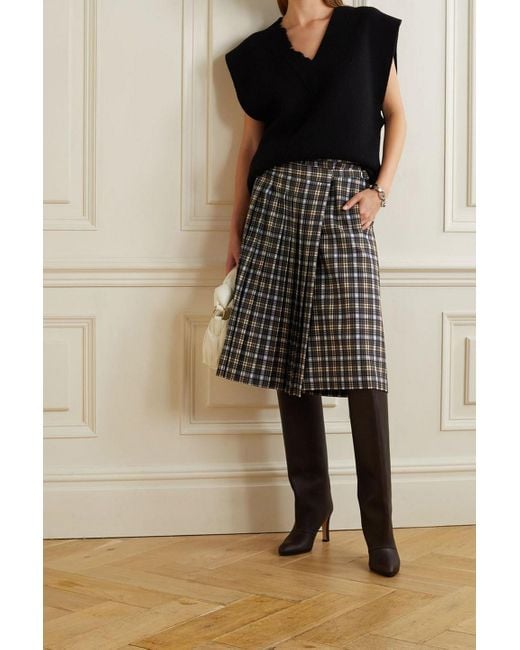 Tibi Black Costello Pleated Checked Twill Culottes