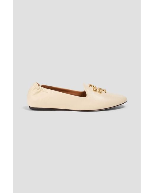 Tory Burch Natural Eleanor Embellished Leather Loafers