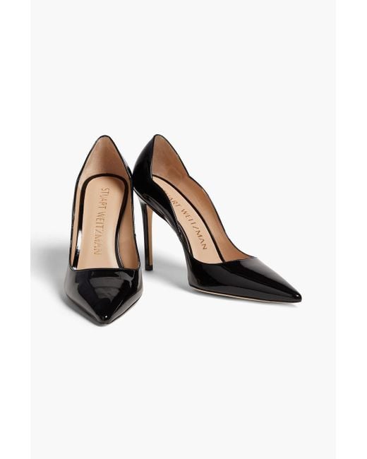 Stuart Weitzman Black Stuart 100 Scalloped Patent-leather Pumps