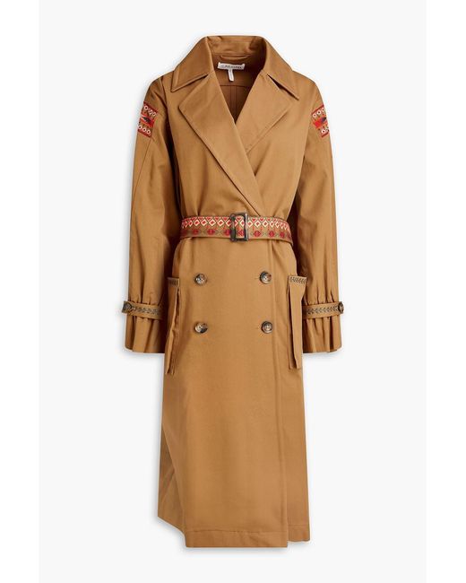 Saloni Natural Embroidered Cotton-Blend Twill Trench Coat