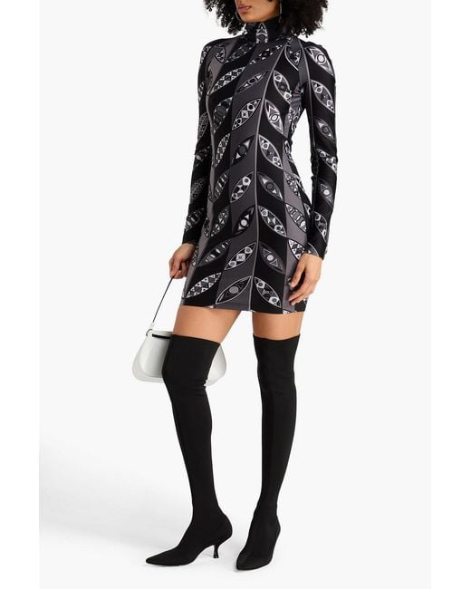 Emilio Pucci Black Printed Stretch-jersey Mini Turtleneck Dress