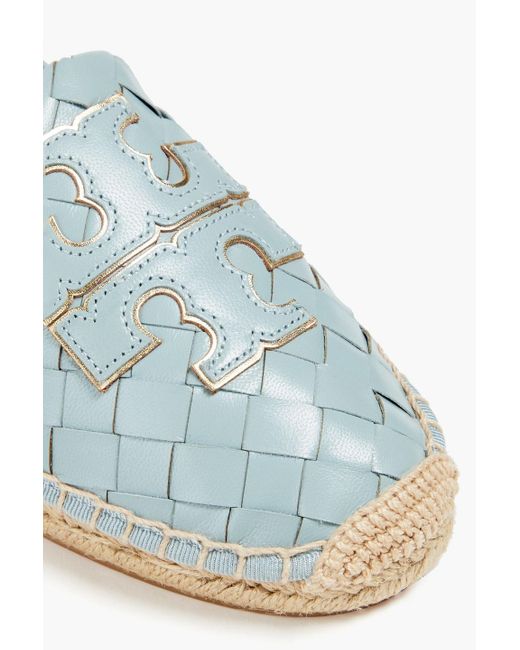 Tory Burch Blue Ines Embellished Woven Leather Espadrilles