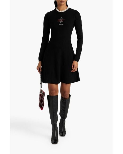 RED Valentino Black Point D'esprit-trimmed Embroidered Stretch-knit Mini Dress