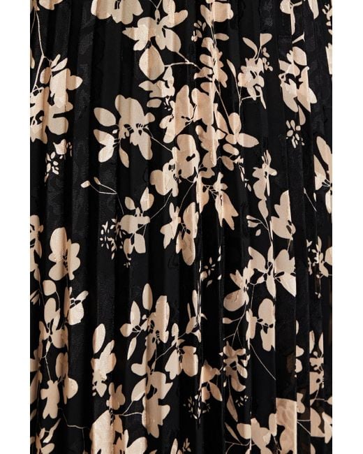 Mikael Aghal White Pleated Floral-print Jacquard Maxi Dress