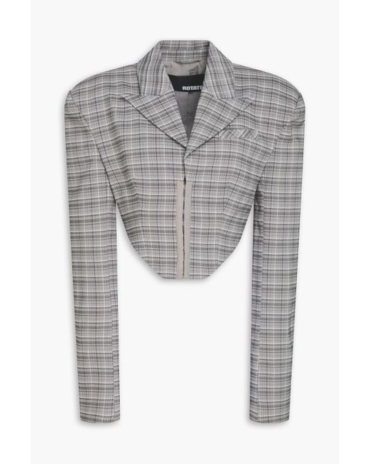ROTATE BIRGER CHRISTENSEN Gray Cropped Checked Twill Blazer