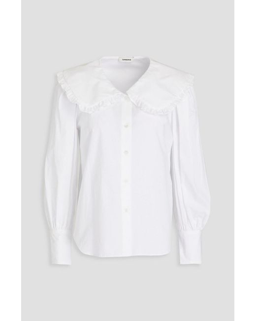 Sandro White Alda Ruffled Cotton-poplin Shirt
