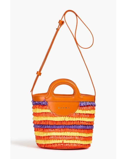 Marni Orange Tropicalia Leather-Trimmed Faux Raffia Bucket Bag