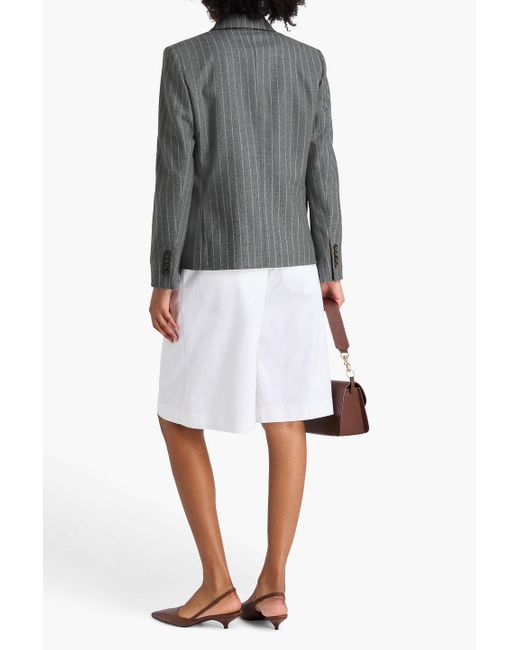 Brunello Cucinelli Gray Double-Breasted Pinstriped Wool Blazer