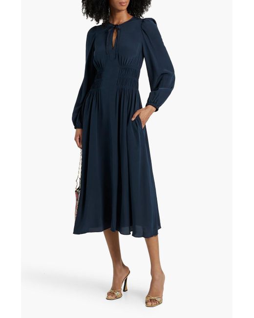 Ulla Johnson Blue Rouen midikleid aus crêpe de chine aus seide mit raffung