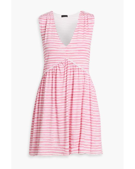 ATM Pink Striped Cotton-jersey Mini Dress