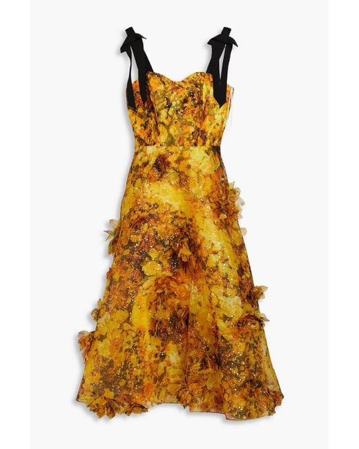 Marchesa Yellow Midikleid aus chiffon mit metallic-effekt und floralem print