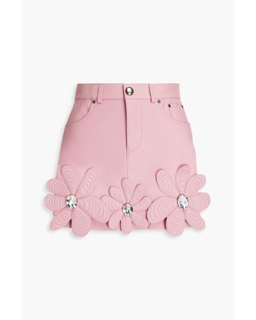 Area Pink Embellished Houndstooth Wool And Cotton-blend Mini Skirt