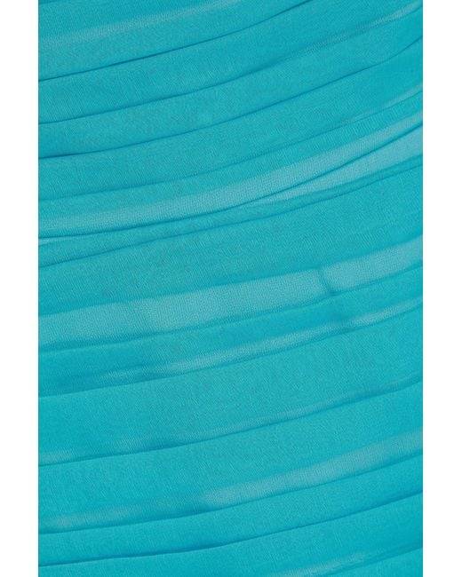 Rasario Blue Pleated Crepe De Chine Maxi Dress