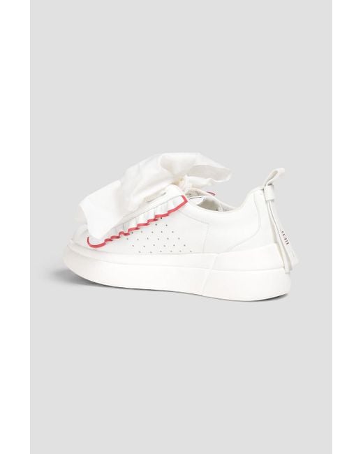 Red(v) White Bow-detailed Leather Platform Sneakers
