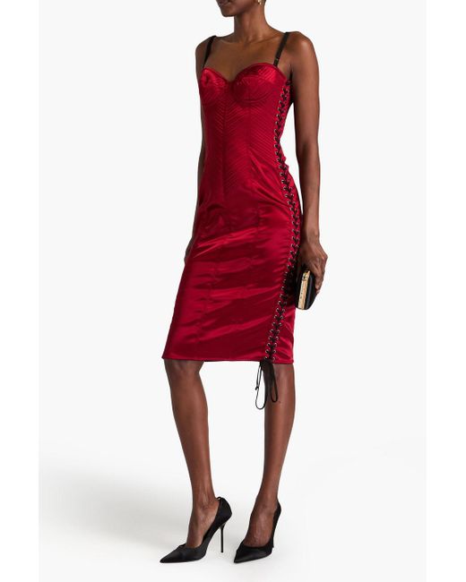 Dolce & Gabbana Red Lace-up Stretch-satin Dress