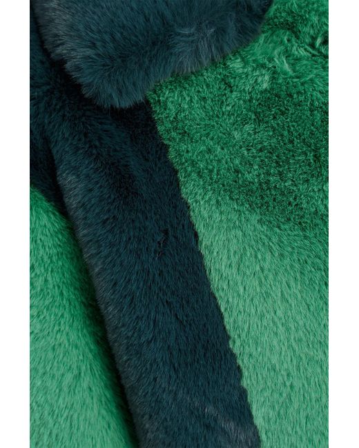 ROTATE BIRGER CHRISTENSEN Green Cropped Two-tone Faux Fur Coat