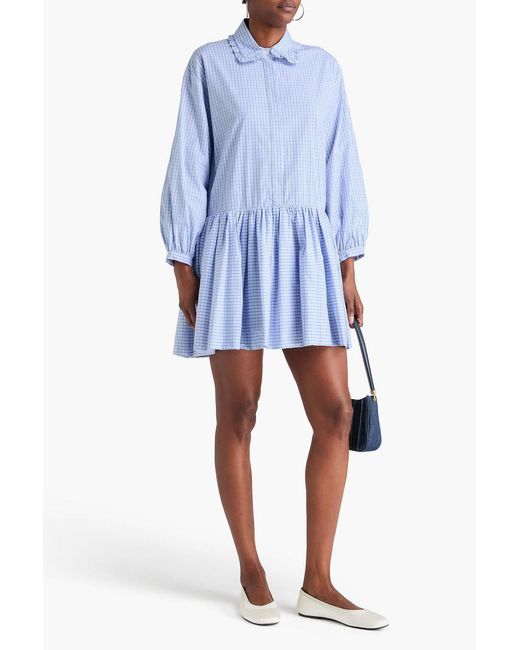 Claudie Pierlot Blue Checked Cotton-poplin Mini Shirt Dress