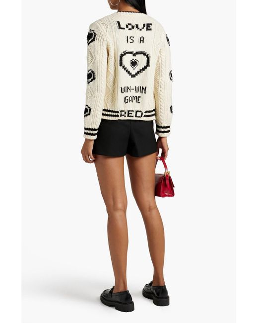 RED Valentino Natural Intarsia And Cable-knit Wool Cardigan