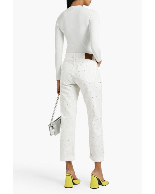 Rag & Bone White Dre Crystal-embellished Boyfriend Jeans