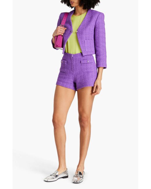 Maje Purple Button-embellished Cotton-tweed Shorts