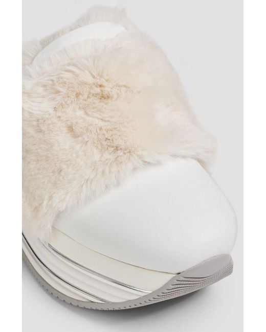 Hogan White Faux Fur-paneled Leather Platform Slip-on Sneakers