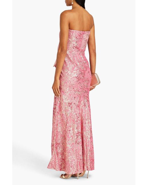THEIA Pink Ruffled Pleated Stretch-jacquard Maxi Gown