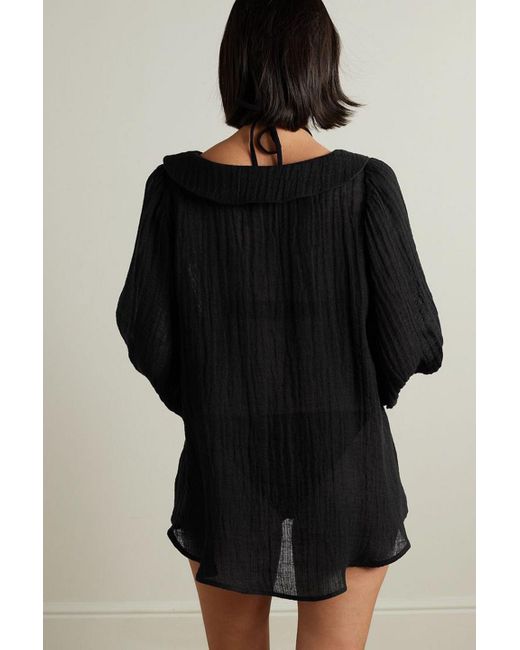 Lisa Marie Fernandez Black Mia Linen-blend Gauze Blouse