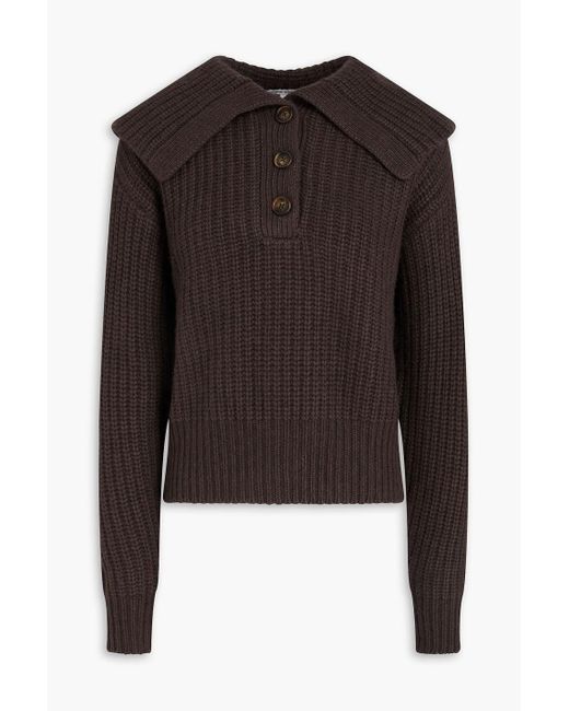 Autumn Cashmere Brown Pullover aus rippstrick mit polokragen