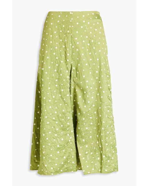 Ganni Green Pleated Crinkled Polka-dot Skirt