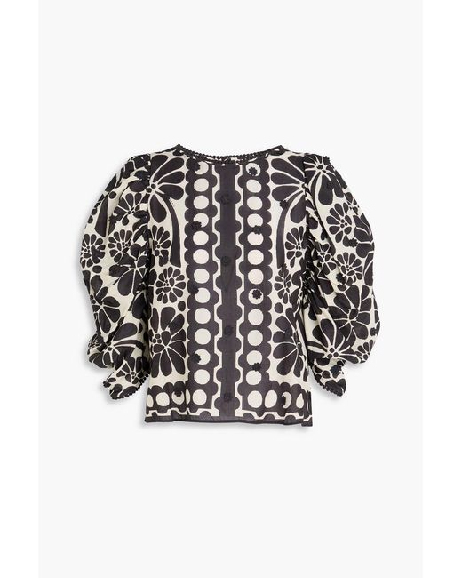 Farm Rio Black Printed Cotton-Gauze Top